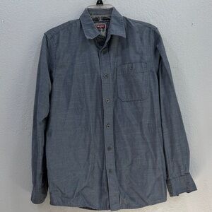 Wrangler Men's Button-Down Shirt - Denim Gray, 100% Cotton, Size Small